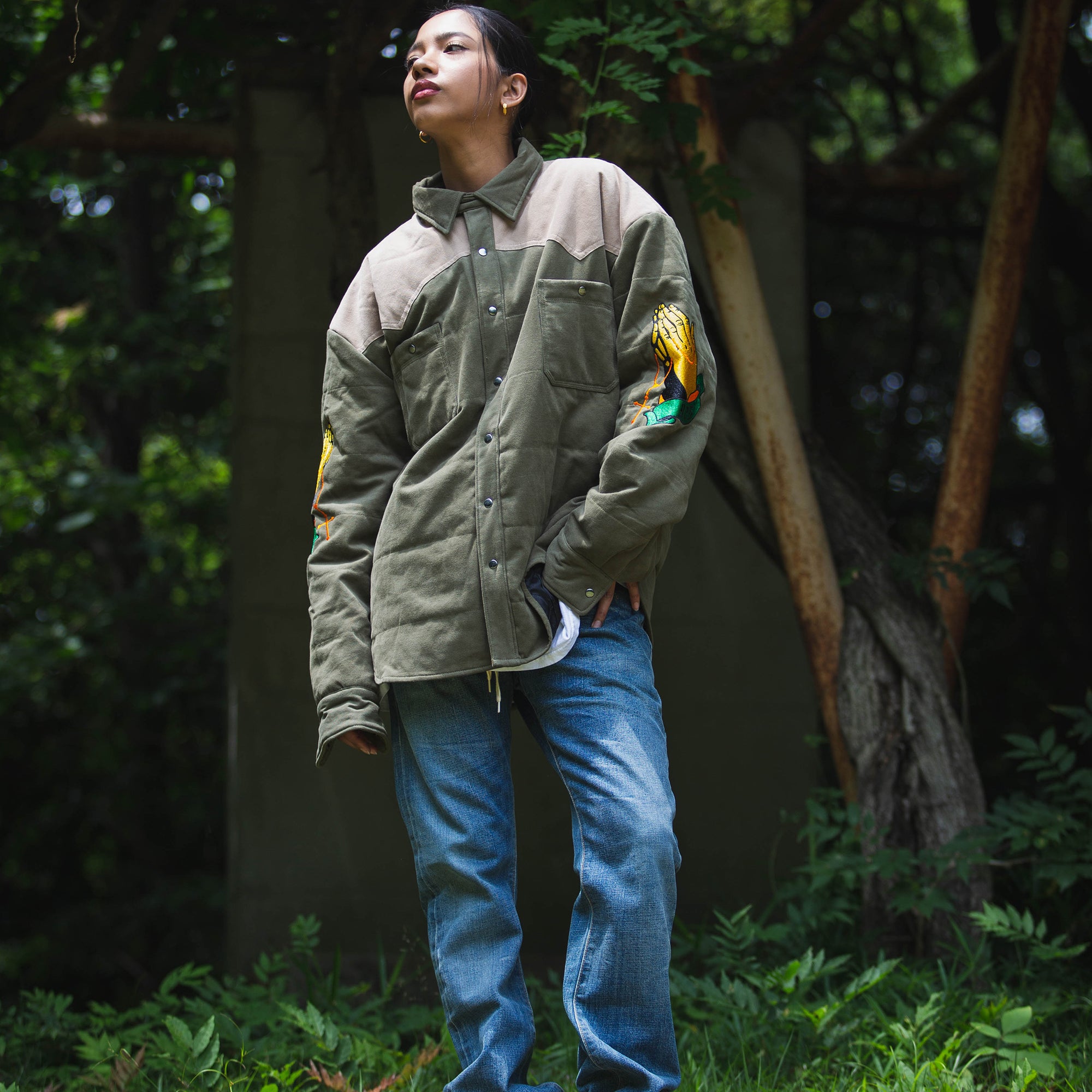 Embroidery Maria Shirt Jacket - OLIVE