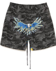 MAYO Fire Eagle Camo Embroidery Shorts - BLACK