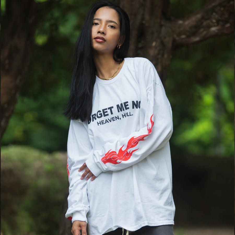 Forget me not Fire Long Sleeve Tee - WHITE